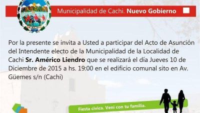 El 10 asume el nuevo intendente de Cachi