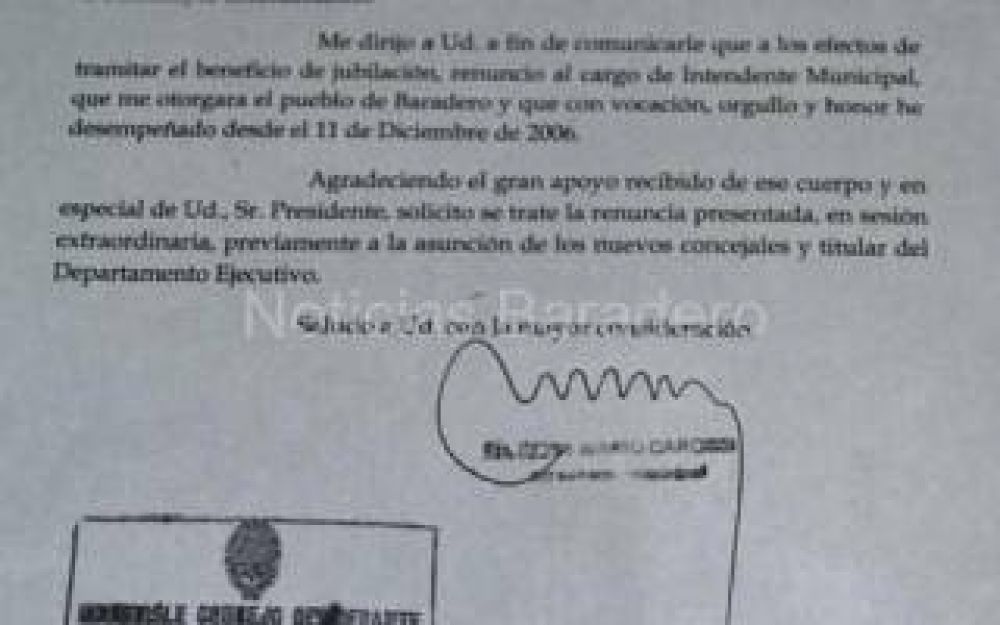 Baradero sin Intendente: Renunci� Carossi y a�n no asumi� Antonijevic