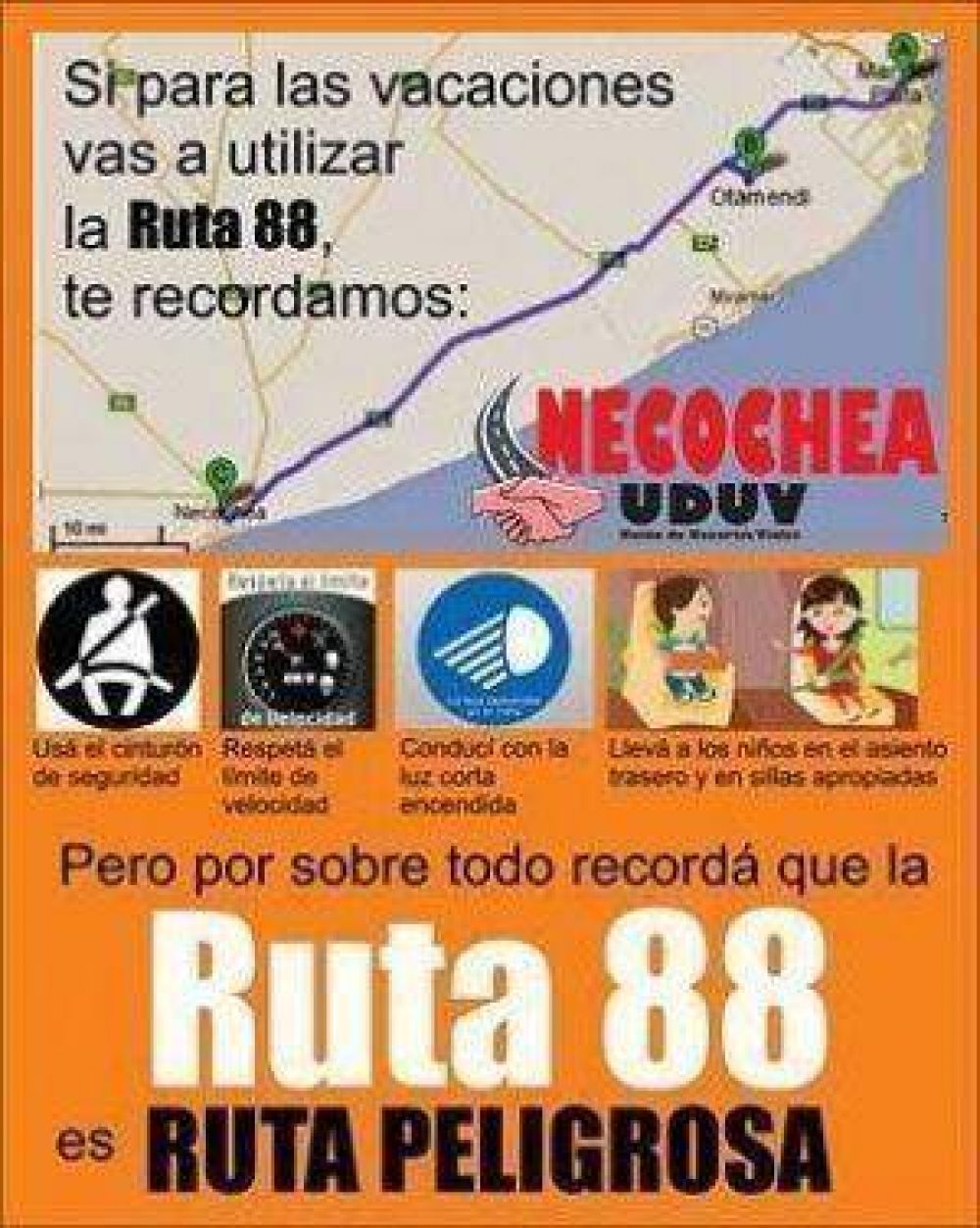 Ruta 88: un afiche de la UDUV con consejos