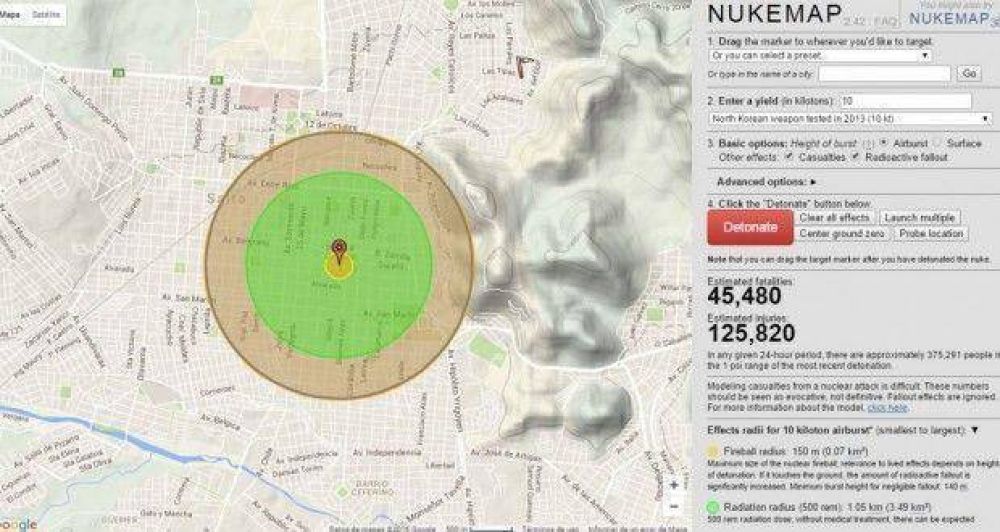 El alcance que tendr�a una bomba nuclear en Salta