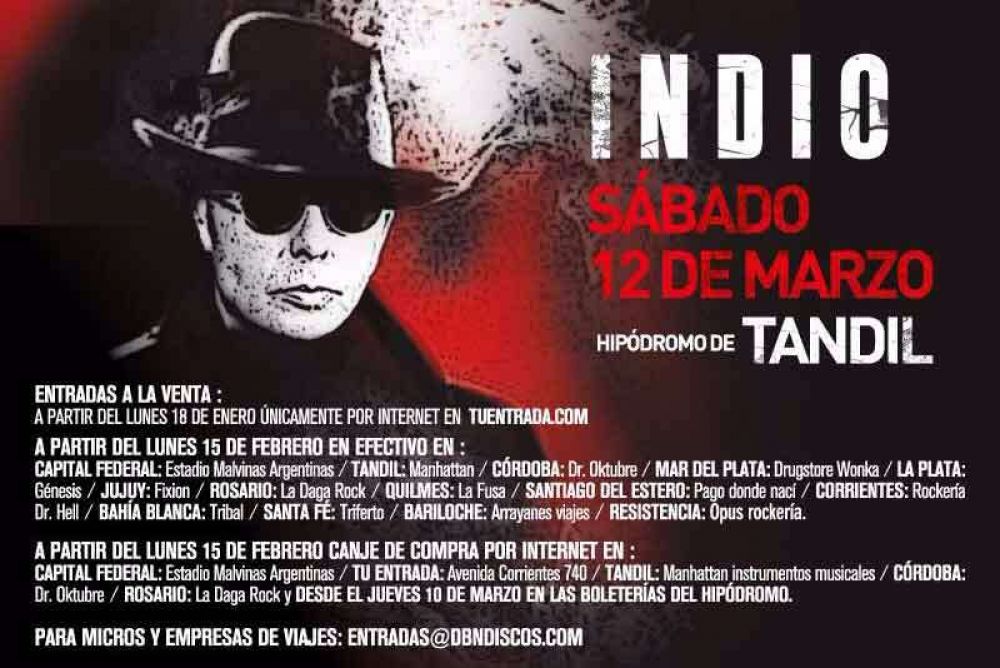Se ponen en venta las entradas por internet para el recital del Indio