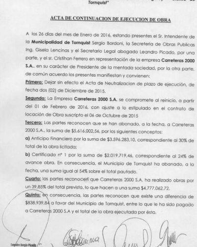 El Intendente firm� el acta para la continuidad de la obra de asfalto en Saldungaray