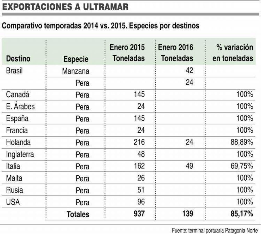 Las exportaciones regionales de frutas se desplomaron 85% durante enero
