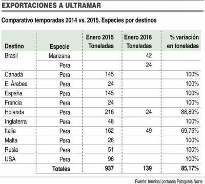 Las exportaciones regionales de frutas se desplomaron 85% durante enero