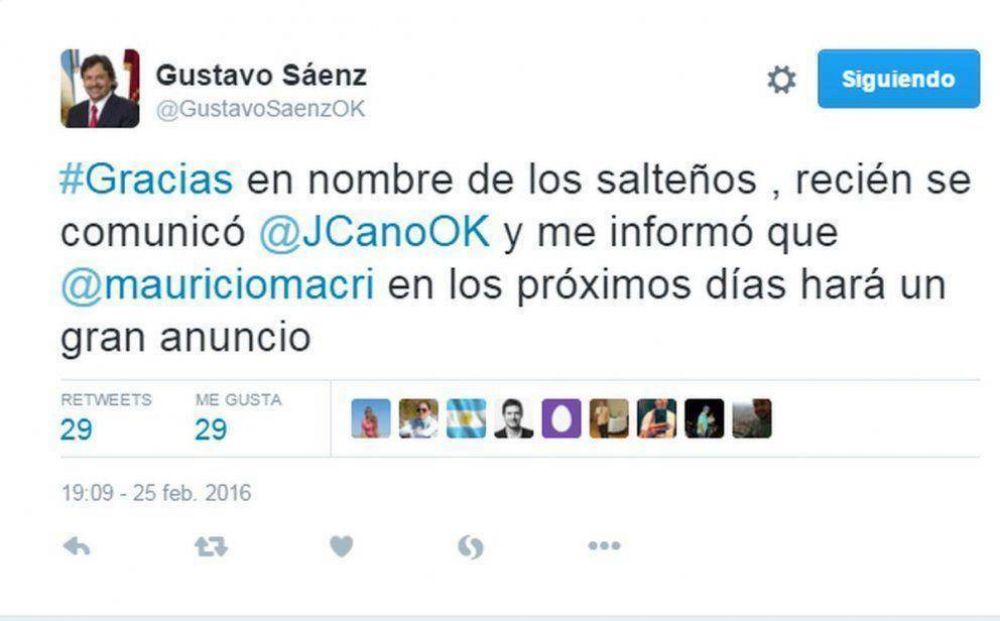 Sa�nz anunci� en Twitter obras 