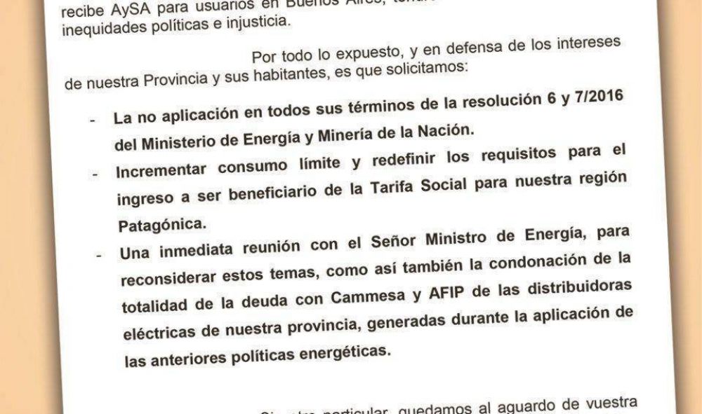 El Gobierno pide reuni�n con Aranguren para redefinir el �tarifazo� en Chubut