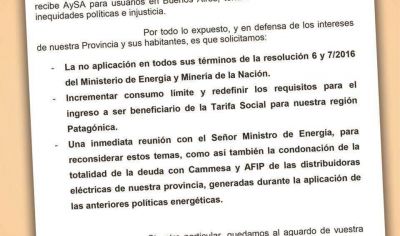 El Gobierno pide reuni�n con Aranguren para redefinir el �tarifazo� en Chubut