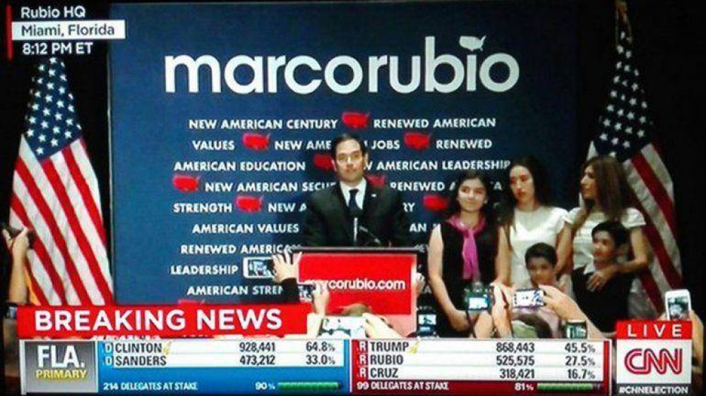 Marco Rubio se retir� de la carrera republicana a la Casa Blanca
