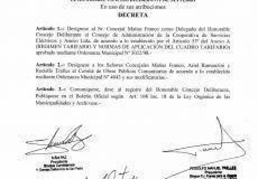 Designan a los representantes del Concejo Deliberante ante la Coopser