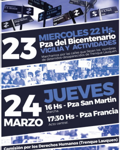 Se concretar� en la Plaza Francia el acto de la Memoria, Verdad y Justicia en Trenque Lauquen