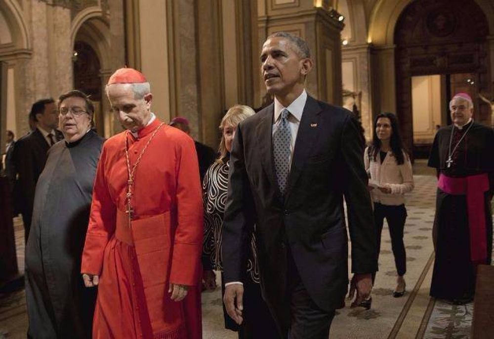 Obama visit la catedral de Buenos Aires y rez por la paz junto al cardenal Poli