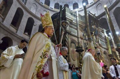El patriarca latino de Jerusal�n presidi� la misa de Resurrecci�n de Cristo en el Santo Sepulcro