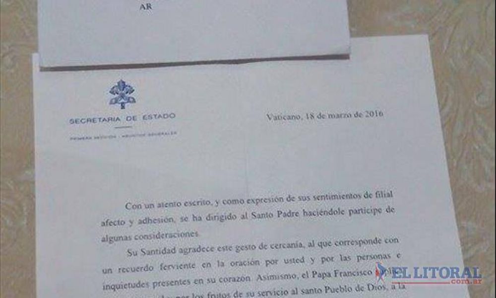 Un correntino recibi una carta con bendicin papal