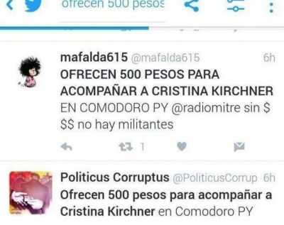 La guerra de los 500 pesos: �El aguante a Cristina en Tribunales es por plata o por amor?