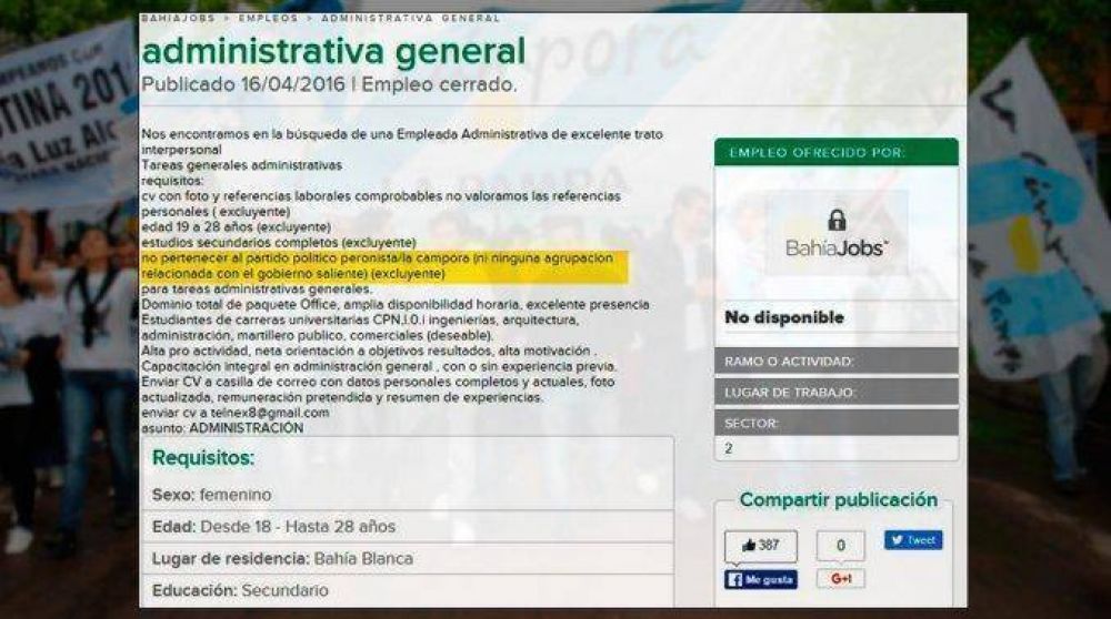 Ins�lita oferta laboral: 