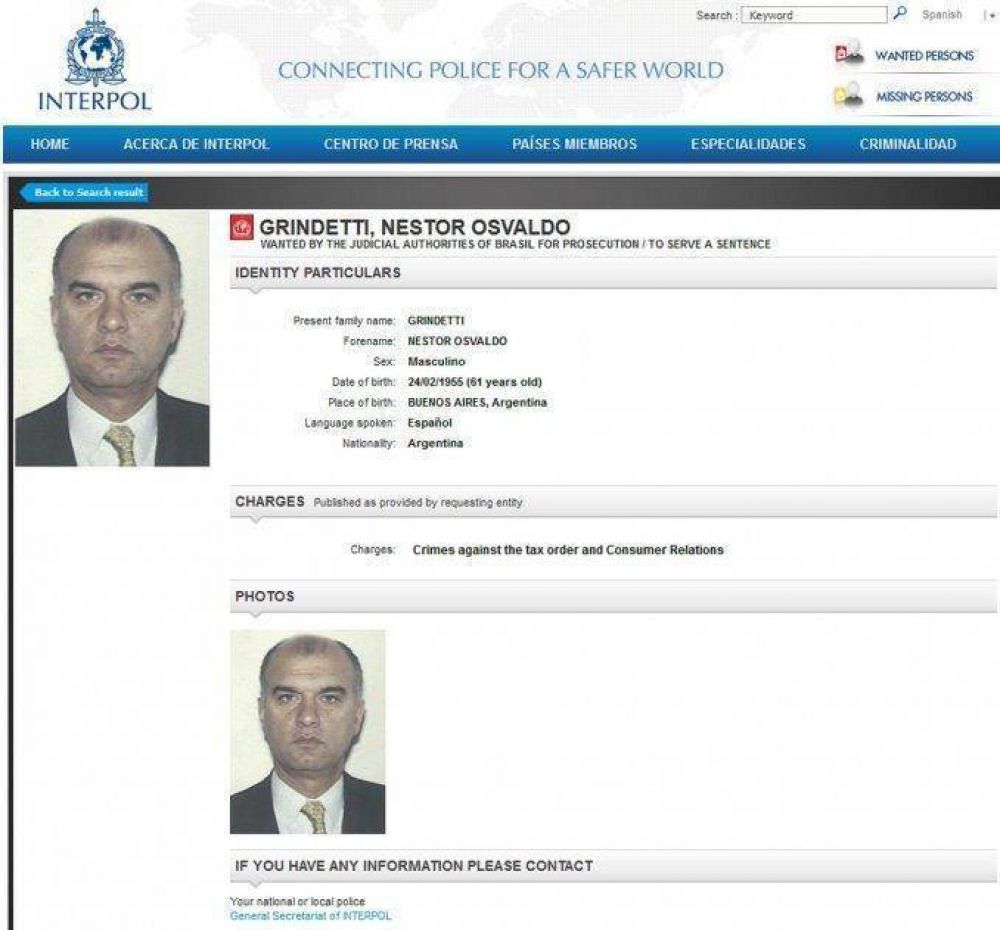 N�stor Grindetti, en alertas de Interpol