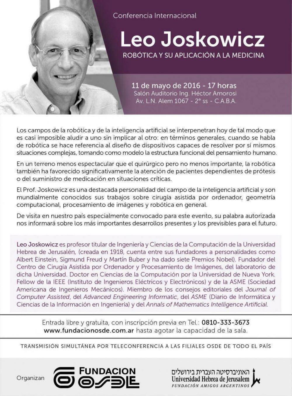Amigos Argentinos de la Universidad Hebrea de Jerusalem reciben al Profesor Leo Joskowicz