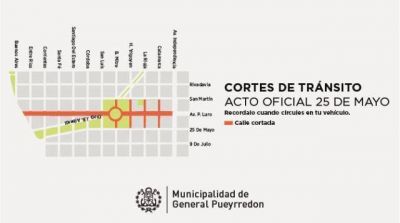 Cortes de tr�nsito previstos por el desfile c�vico-militar por el 25 de Mayo