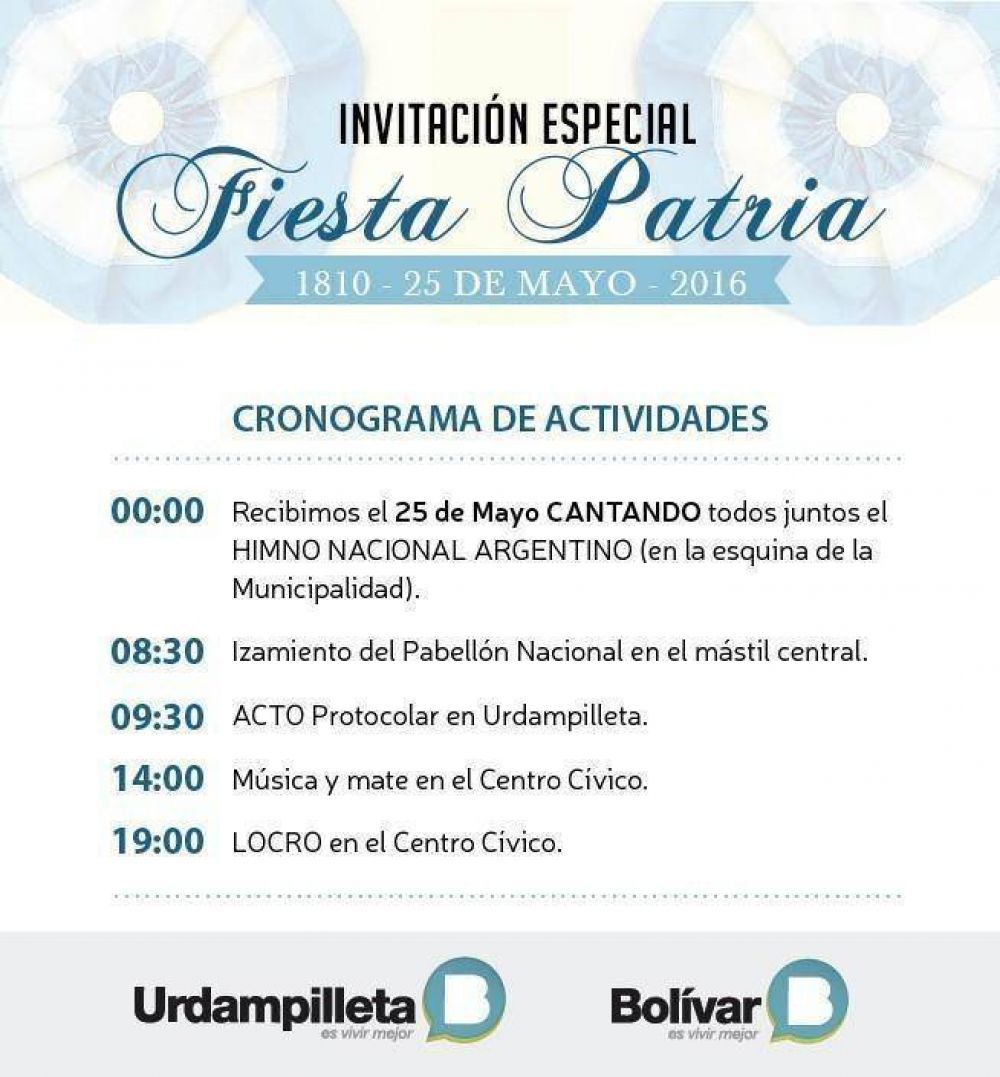 El Acto del 25 de Mayo ser� en Urdampilleta