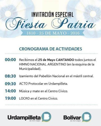 El Acto del 25 de Mayo ser� en Urdampilleta