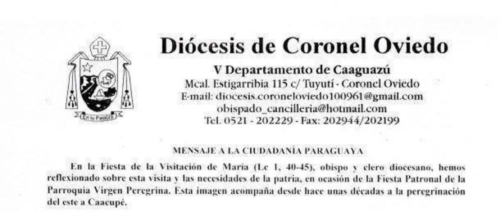 Di�cesis de Coronel Oviedo: Mensaje a la ciudadan�a