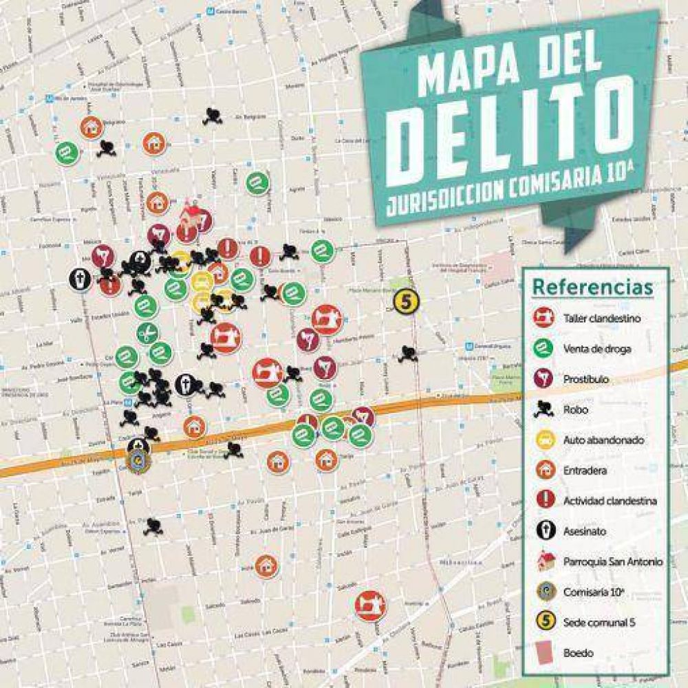 Mapa de prost�bulos, talleres y venta de droga en Boedo