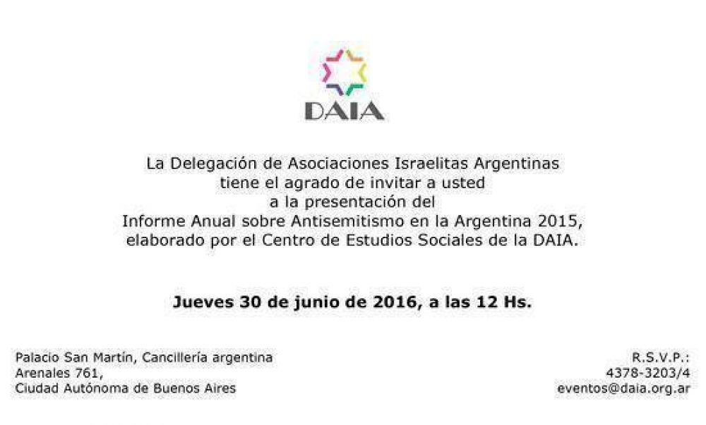 La DAIA presentar� su �Informe sobre antisemitismo en la Argentina�