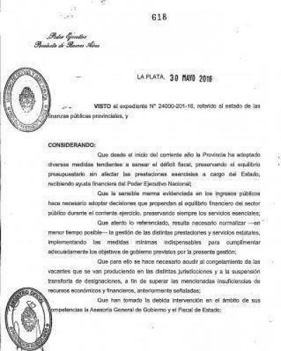 Vidal suspender� por un a�o los nombramientos en planta transitoria y permanente de la Provincia