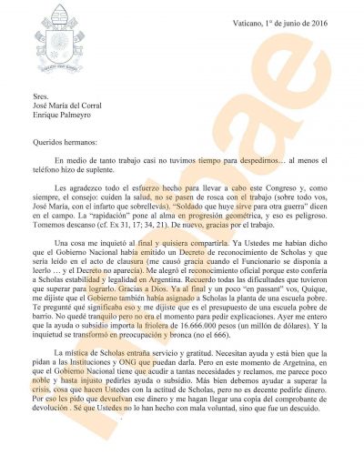 Exclusivo: la carta completa del papa Francisco a Scholas Occurrentes