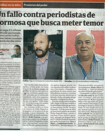 Mientras el gobierno proteg�a a Evelio Rios y descongelaba a Santander, su Justicia Corrupta ratificaba condena a periodistas independientes