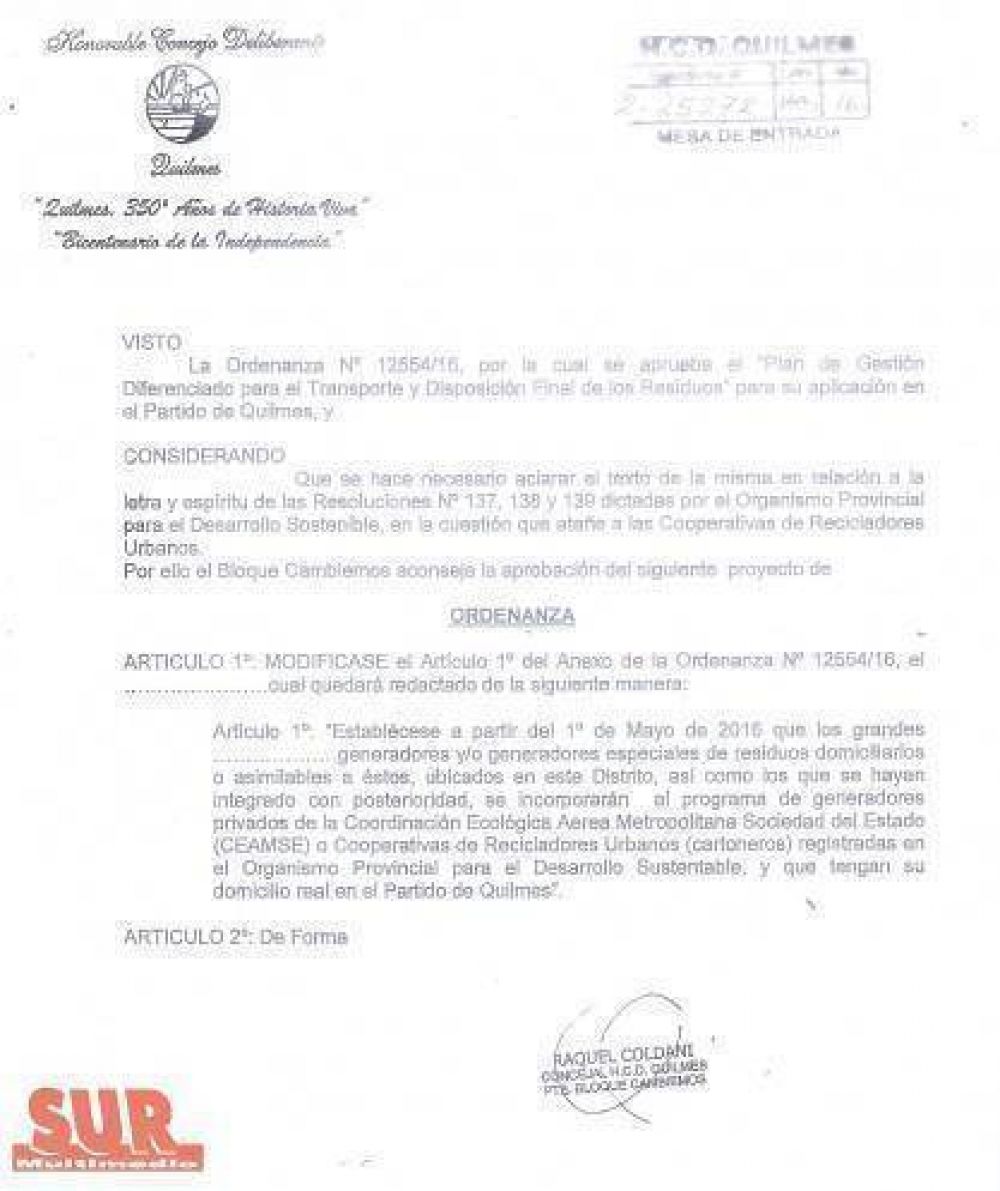 El Municipio habilit� a cooperativas para retirar residuos de las empresas