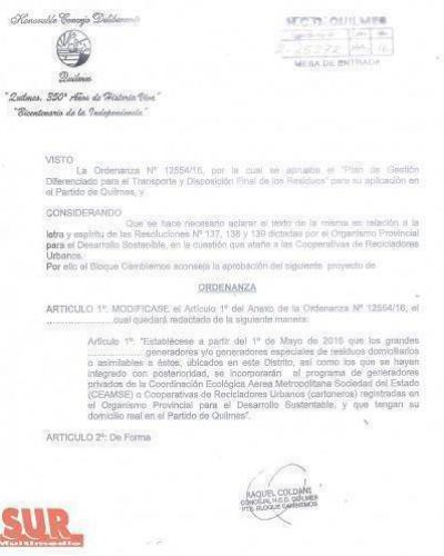 El Municipio habilit� a cooperativas para retirar residuos de las empresas