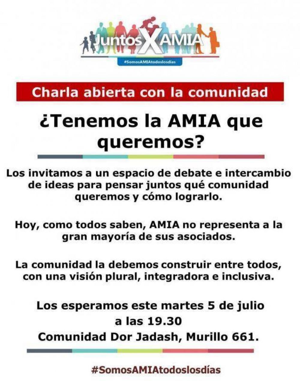 Juntos x AMIA invita a la �charla abierta con la comunidad: �Tenemos la AMIA que queremos?�