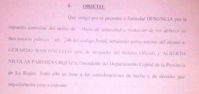 Denuncia a Paredes Urquiza: �Estamos seguros de la pruebas que hemos presentado�, dijo Cutrona