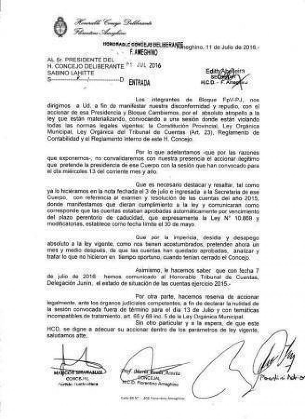 EL PJ de Ameghino reaccion� ante la desidia municipal para tratar la rendici�n de cuentas