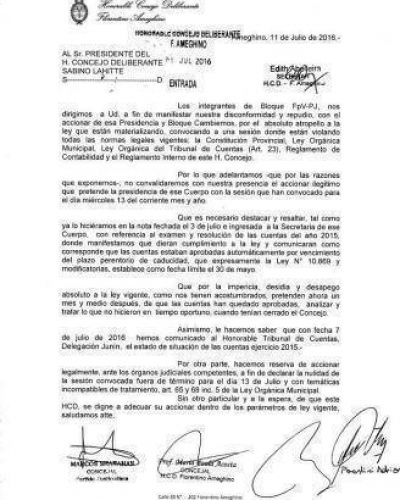 EL PJ de Ameghino reaccion� ante la desidia municipal para tratar la rendici�n de cuentas