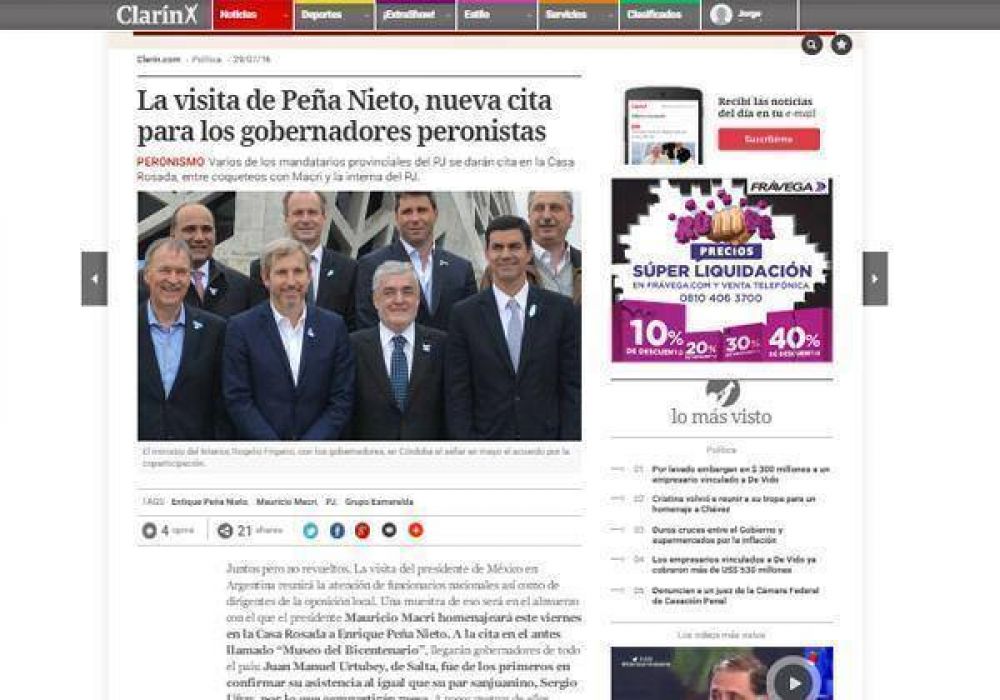 Macri no invit al gobernador Rodrguez Sa al almuerzo con el presidente mexicano