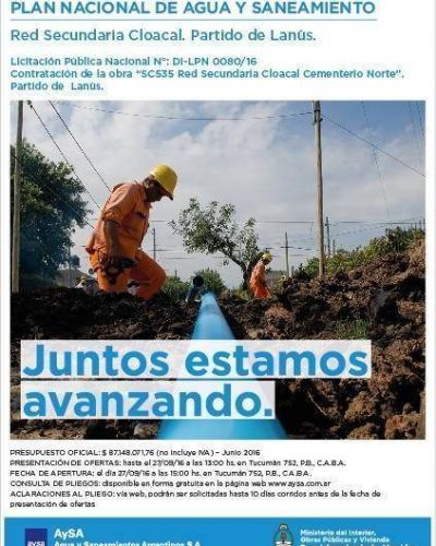 M�s obras se suman al plan cloacal 2016-2019 de Lan�s