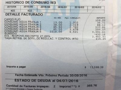 Las boletas de Sociedad Aguas del Tucuman con aumentos del 1000% 