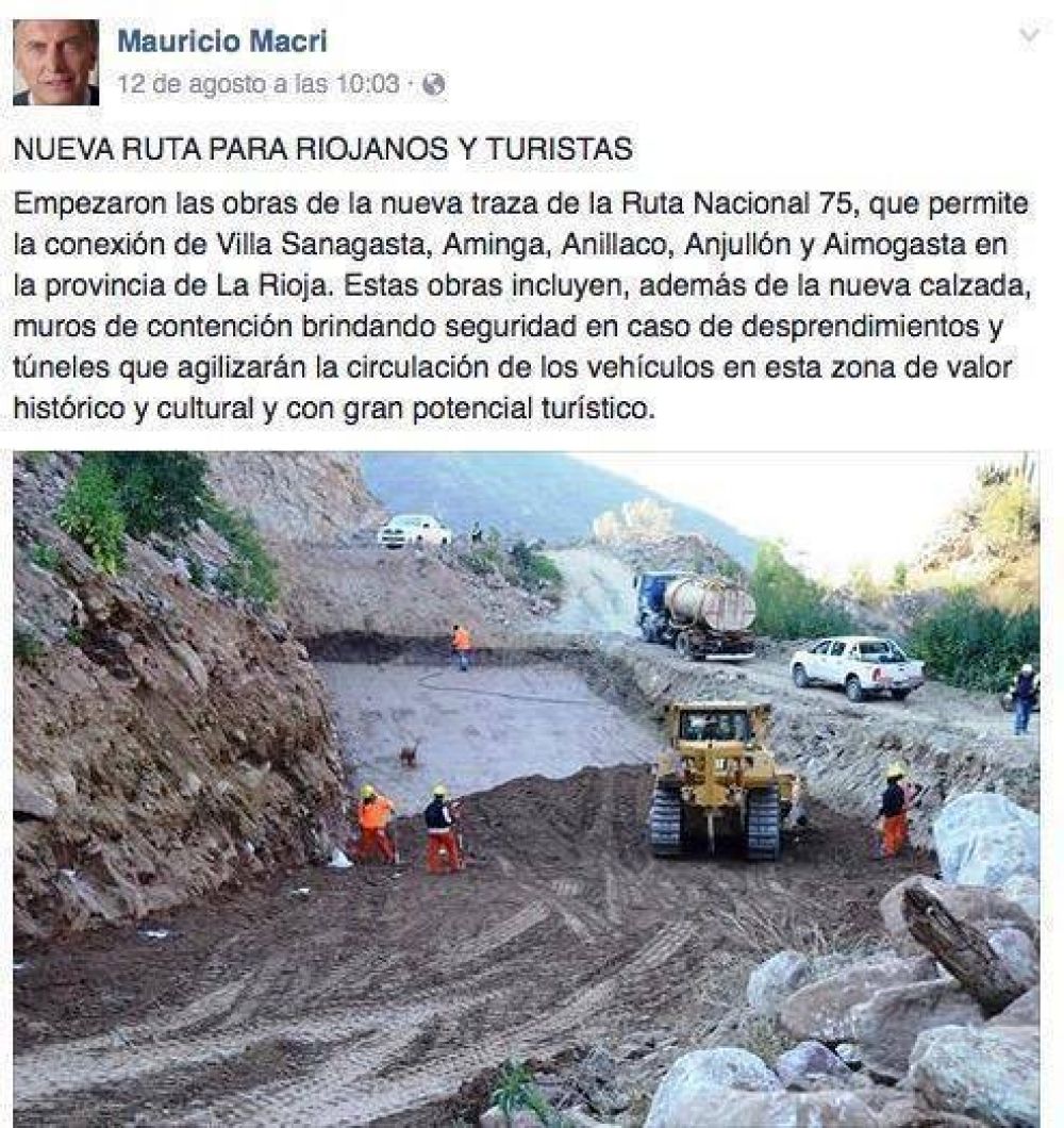 A d�as de su visita, Macri resalt� la reactivaci�n de la obra p�blica