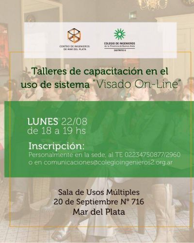 El Colegio de Ingenieros organizar� un taller de capacitaci�n para el uso del sistema �Visado On-line�