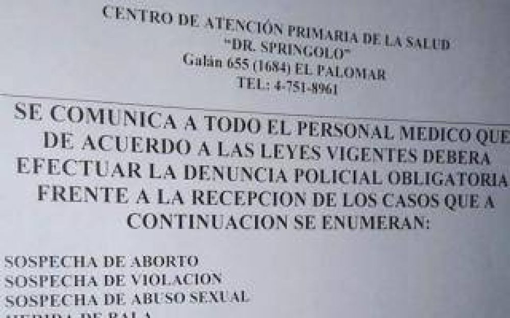 Mor�n: Cuestionan a Tagliaferro por exigir a m�dicos que denuncien 