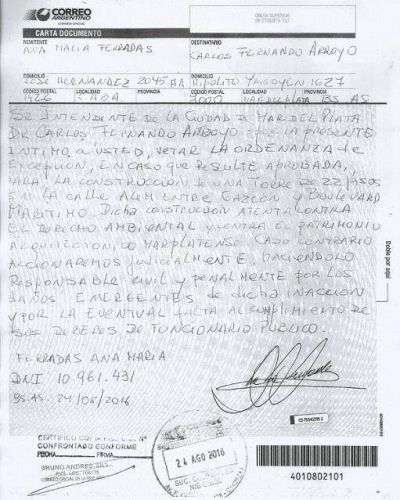 Intiman al intendente Arroyo y al Concejo Deliberante