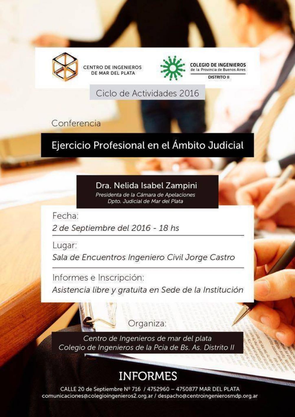 El Colegio de Ingenieros organizar una conferencia sobre el Ejercicio profesional en el mbito judicial