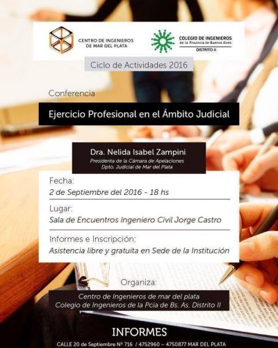 El Colegio de Ingenieros organizar� una conferencia sobre el Ejercicio profesional en el �mbito judicial