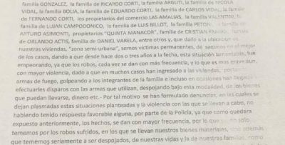 Inseguridad: Vecinos de Ruta 1001, reunidos con autoridades policiales