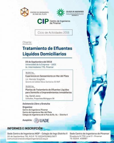 El Colegio de Ingenieros organizar� una charla sobre Tratamiento de Efluentes L�quidos Domiciliarios en Pinamar