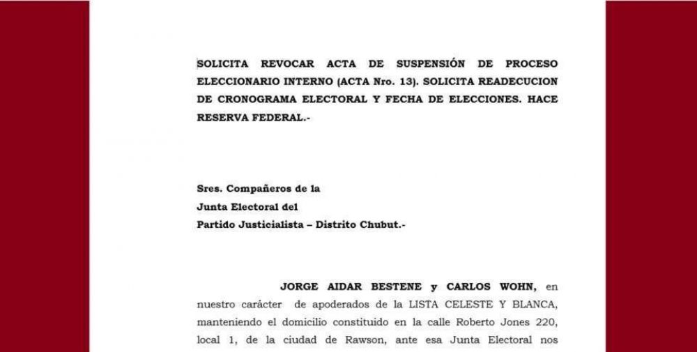 La Celeste y Blanca apel la suspensin de la interna y cuestion a la Junta Electoral del PJ