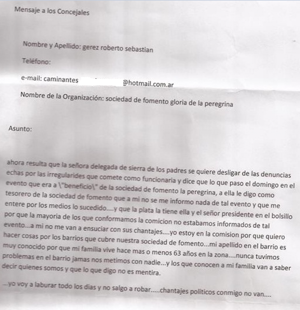 Nueva denuncia contra la delegada de Sierra, la acusan de apropiarse de fondos ben�ficos