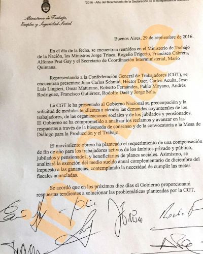 La CGT dej� en suspenso el paro luego de una reuni�n con el gobierno nacional